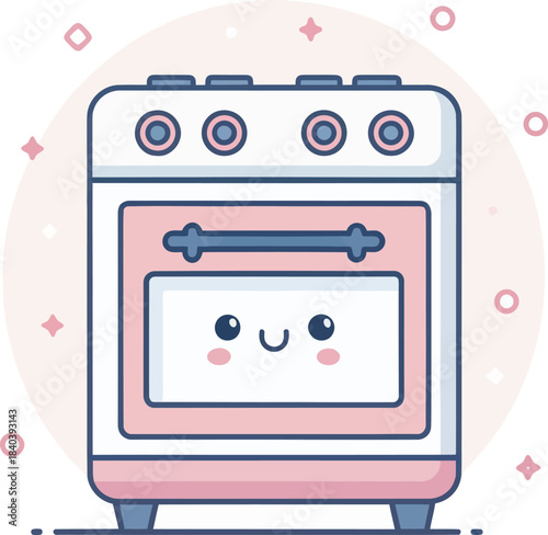 Cute Kawaii Stove Icon for Cooking and Kitchen Tasks