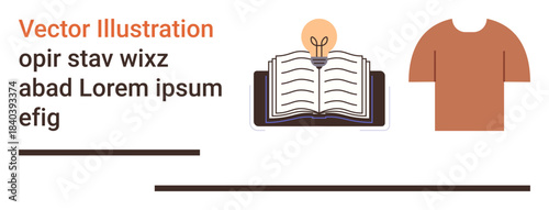 Education, creativity, learning, fashion, design, teaching. Open book with lightbulb above, knowledge and ideas. Education and creativity concept for modern applications