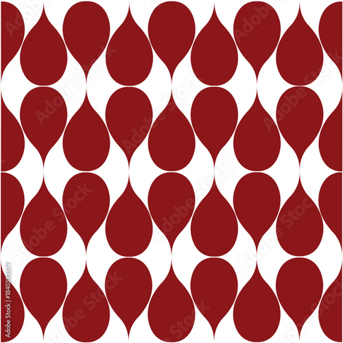 Dramatic abstract white pattern with bold organic  ruby red drops and flowing curves. High-contrast retro modern style, op art aesthetics. Elegant visual rhythm for interiors and branding. Editorial 