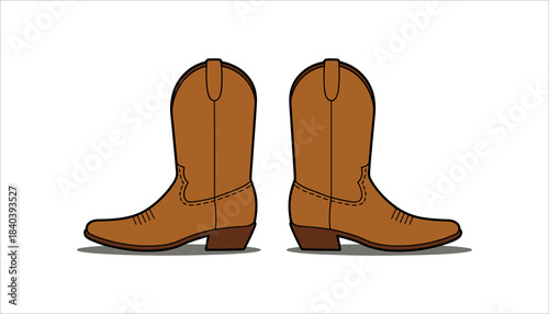 Two brown cowboy boots with black outlines and stitched details facing opposite directions on a white background