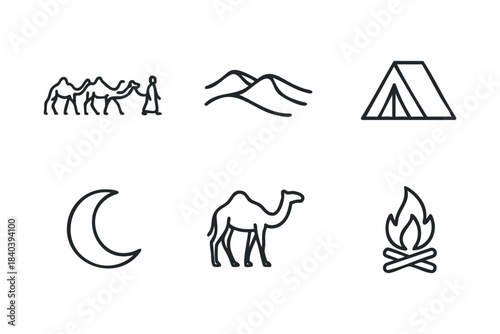 Desert adventure with camels and camping activities under the moon