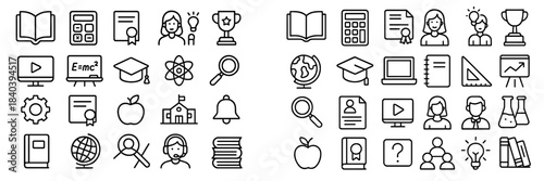 Academic science and school subject outline symbols set for education and learning