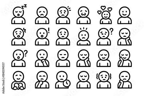 Simple outline icons showing various human emotions, feelings, and moods