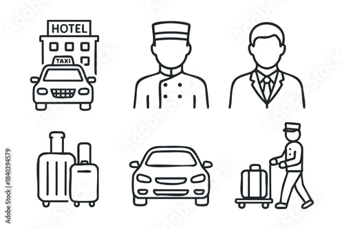 Hotel services for travelers with taxi, staff, and luggage assistance