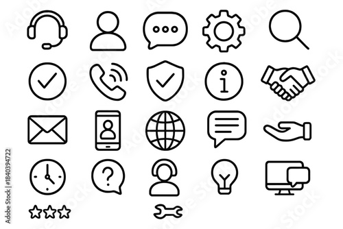Customer service support line icons set communication settings help security contact symbols