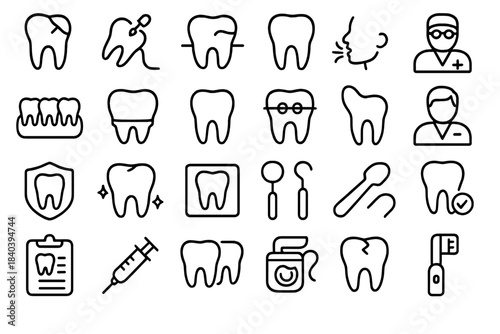 Detailed elements representing professional dentistry tools, oral hygiene, and health treatment