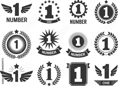 Collection of Number One Award Badges and Emblems first place