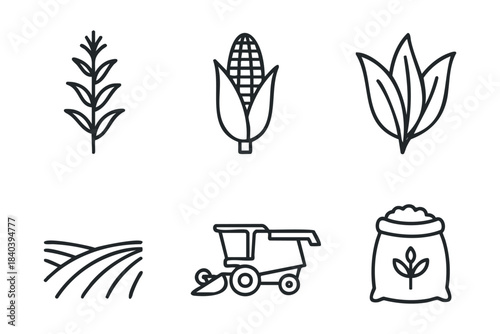 Agricultural symbols for farming and crop production concepts