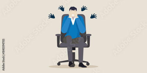 Overwhelmed person sitting in chair with hands covering face feeling stressed
