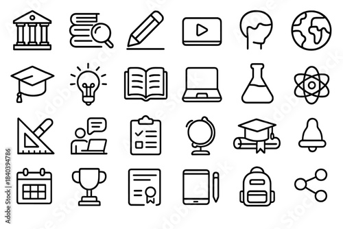 Essential symbols for education, university, and online learning applications