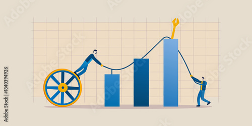 Teamwork and effort propelling growth towards success with a golden key reward