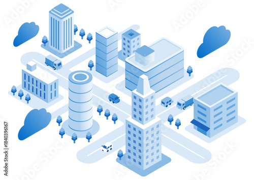 アイソメトリックの街並み｜俯瞰イラスト