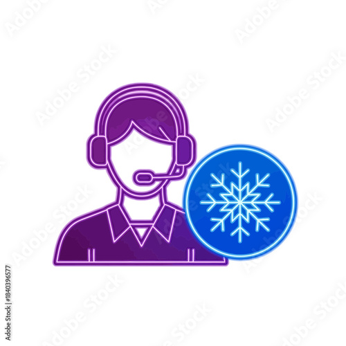 Customer service agent with headset and snowflake icon for cooling or cold weather support