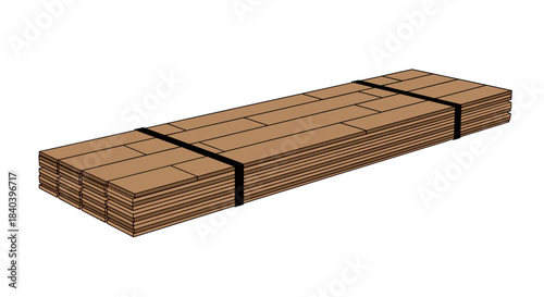 Stacked wooden planks tied with straps for construction or renovation  