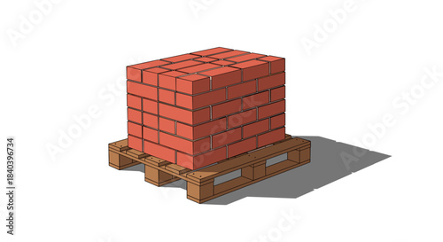 Stack of red bricks on wooden pallet with shadow effect  