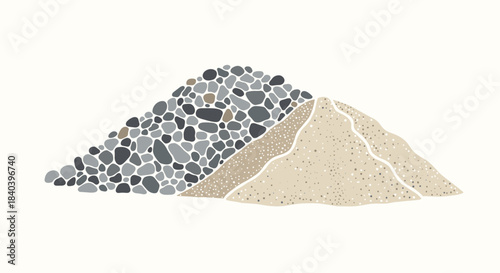 Pile of smooth stones and sand in minimalist graphic style  
