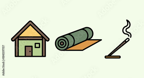 Icons of Home, Yoga Mat, and Incense Stick for Relaxation.