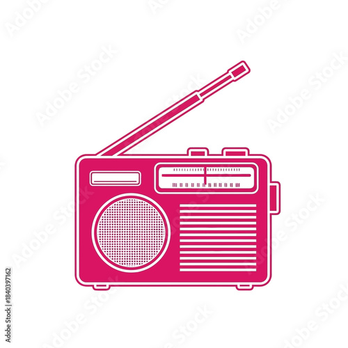 Outline vector illustration of a retro portable radio receiver with an antenna