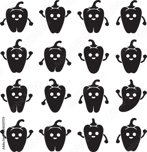 Set of playful bell pepper characters