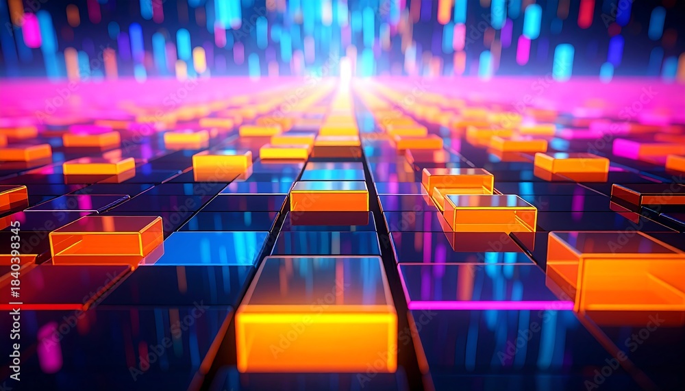 Obraz premium 青い光が直線状に伸びるデジタル回廊の未来的な背景構図