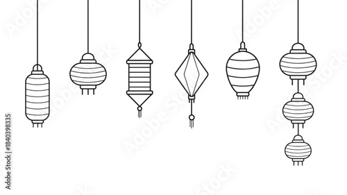 a series of elegant line art pendant lights in various shapes and sizes perfect for design projects on transparent background silhouette high quality professional detailed modern
