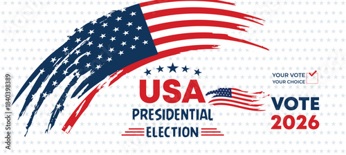 Waving American Flag Curve USA Presidential Election 2026 Voting Banner