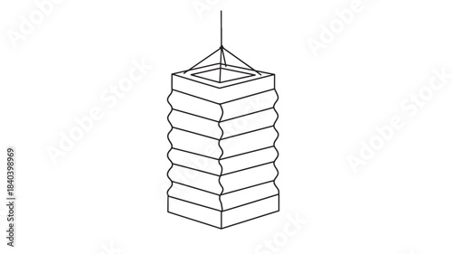 a minimalist line drawing of a tiered geometric lantern structure elegantly outlined in black perfect for design projects on transparent background silhouette high quality professional detailed