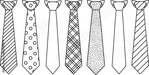 Set of Stylish Men's Neckties with Various Patterns and Designs for Formal Business Attire Vector Illustration