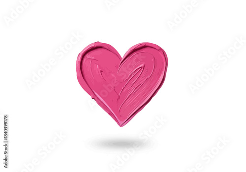 Pink heart shape made of thick paint strokes or lipstick texture, artistic symbol of love and romance