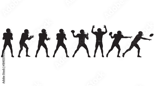 a series of black silhouettes depicting an american football player in different stages of throwing a football on transparent background silhouette high quality professional detailed modern