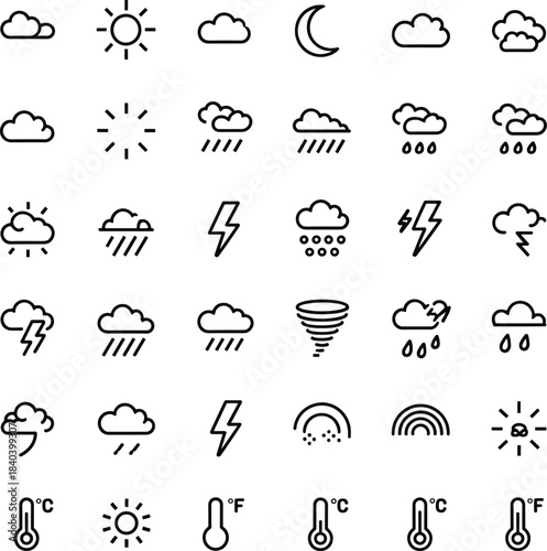 Weather Icons Representing Different Atmospheric Conditions vector illustration