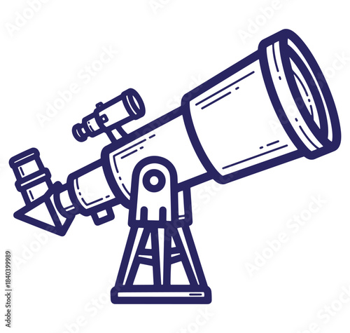 Detailed vector illustration of a classic refractor telescope used for astronomical observation