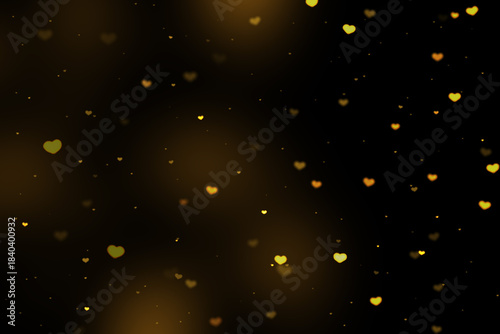 Yellow Heart Bokeh Background, Romantic Glowing Light Overlay on Black, Falling Heart Bokeh Lights, Heart-Shaped Bokeh