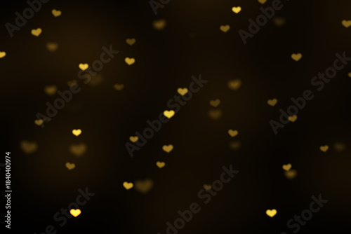 Yellow Heart Bokeh Background, Romantic Glowing Light Overlay on Black, Falling Heart Bokeh Lights, Heart-Shaped Bokeh