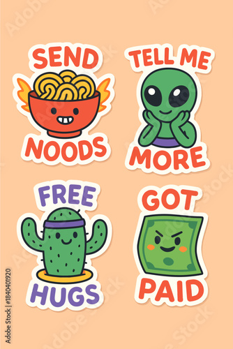 Funny Cute Character Pack – Ramen, Alien, Cactus & Money Icons