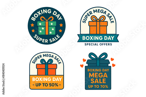 Boxing Day Sale Stickers with Gift Icons – Holiday Promotion Badges