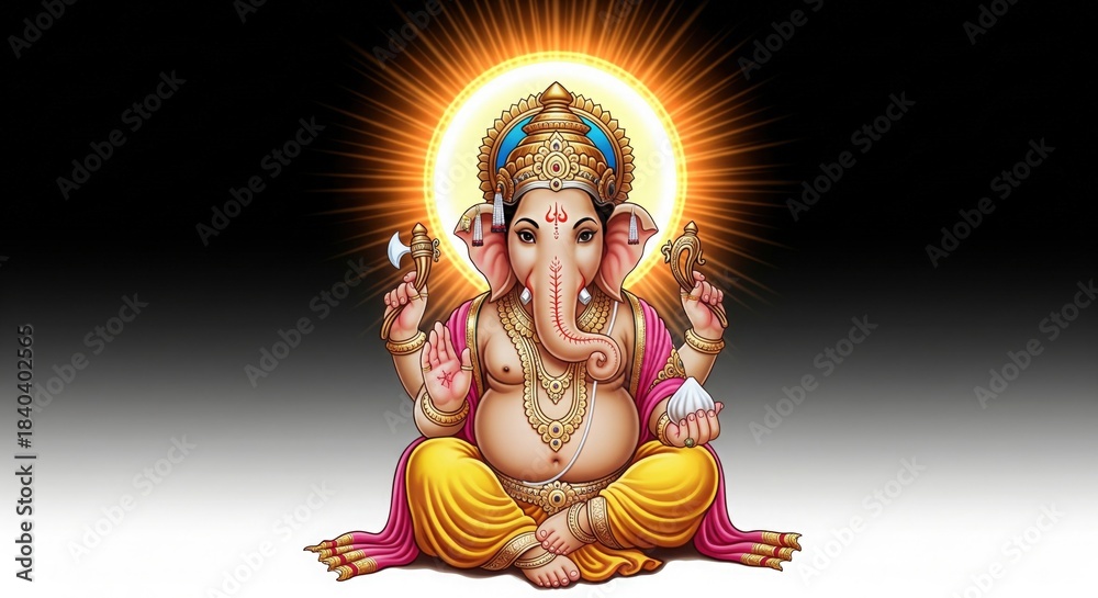 Fototapeta premium Ganesha with Glowing Mandala. Premium 4K Spiritual Wallpaper.
