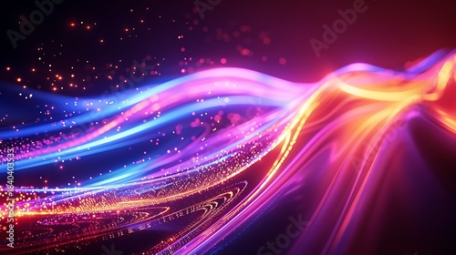 Neon wave light streaks on dark background