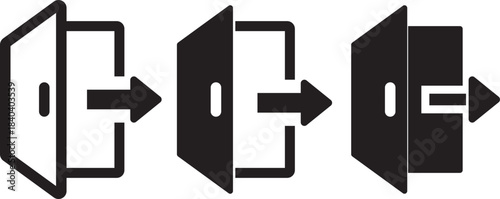 Exit icon silhouette vector designs. Editable Strokes. Professional login and exit icons with solid fill and outline variations for modern digital interfaces and user experience design.  Line and 