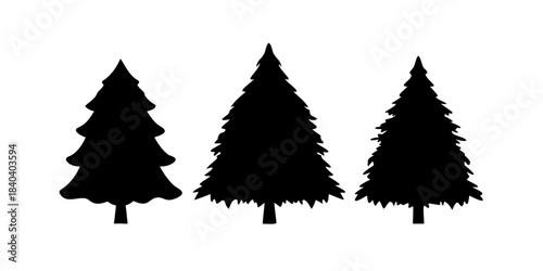 Black silhouettes of festive Christmas trees. Set of creative New Years trees. Modern fir trees for designing cards, invitations, and greeting cards. Clip art, vector elements .vector icon