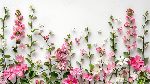 Spring flowers border clean white background isolated on white background