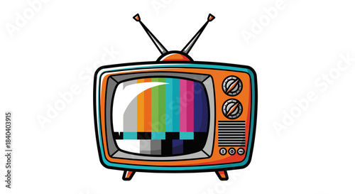 Nostalgic retro television set with vibrant color bars on screen reminds viewers of classic TV programming, a vintage design for entertainment concepts
