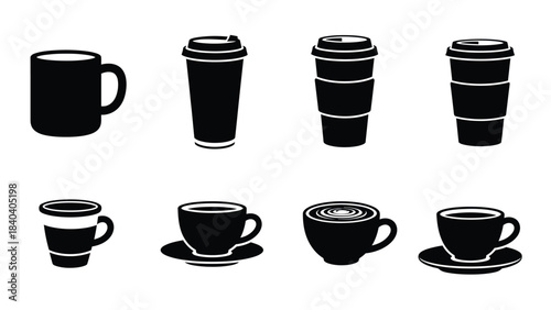 Assortment of Coffee and Tea Cup Silhouettes beverage