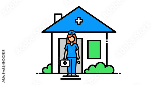 Nurse Visiting Home for Healthcare Services with Medical Bag.