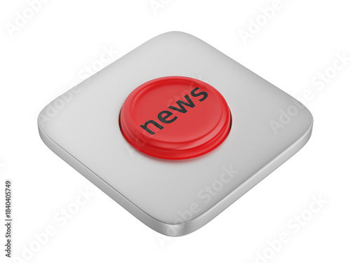 Red round news button on transparent background