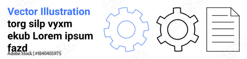 Two gears and a document symbolize efficiency, collaboration, and productivity. Ideal for business, work planning, teamwork, innovation, problem-solving, industry simple landing page