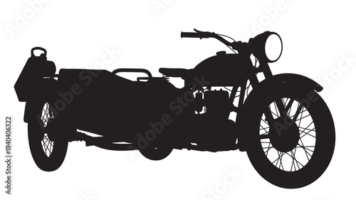 a striking black silhouette of a vintage motorcycle with a sidecar detailed design perfect for graphic projects on transparent background silhouette high quality professional modern elegant