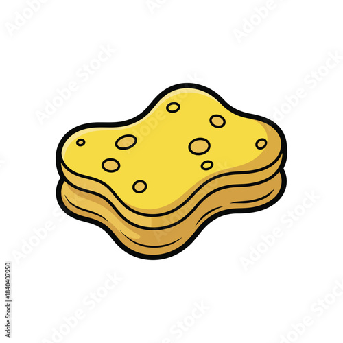 A cartoon-style yellow sponge with round pores is depicted against a stark white background.