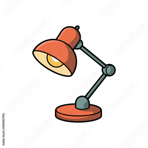 A charming cartoon-style desk lamp with a warm orange shade, poised to brighten any workspace.