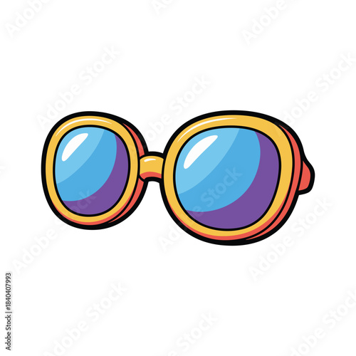 Wallpaper Mural Stylized cartoon sunglasses with gold frames and blue lenses on a white background. Torontodigital.ca